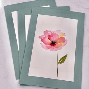 Conjunto de 4 cartões de papoula: cartão original em branco com aquarela, papoula solta com aquarela, cartão para casamentos, chás de bebê, condolências, aniversário, agradecimento