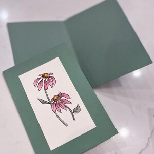 コーンフラワーカード：オリジナル水彩画の白紙カード、エキナセア、結婚式、シャワー、お悔やみ、お礼、母の日用カード