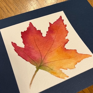 Carte feuille d'érable automne : carte vierge aquarelle originale, aquarelle en vrac, carte pour Thanksgiving, anniversaire, sympathie, anniversaire, merci