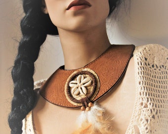 Unique, double layered leather statement necklace dreamcatcher