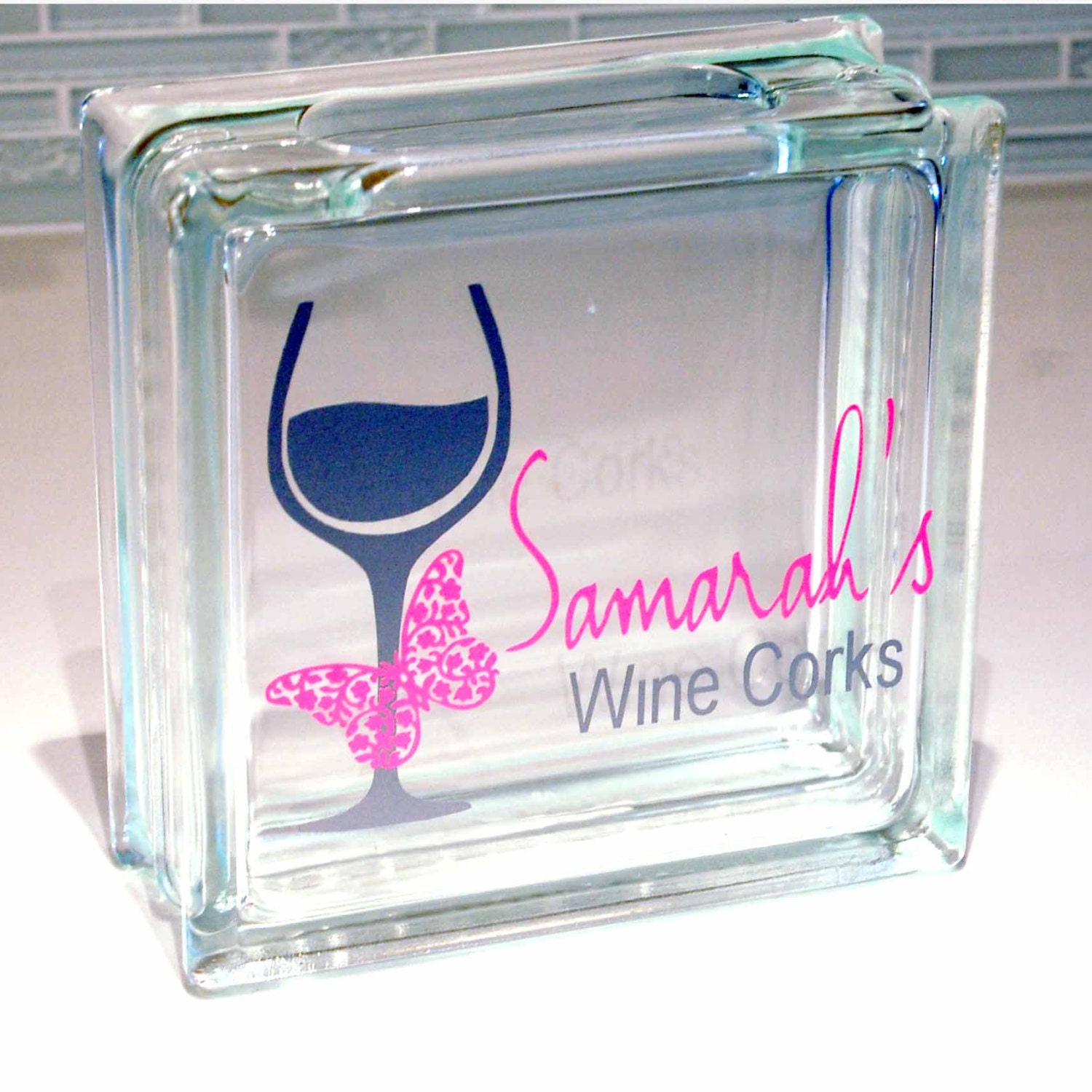 Wine Cork Holder Wine Cork Glass Block Personalized Name & Etsy