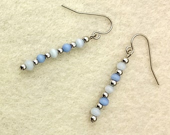 Muted blue stick earrings with hypoallergenic hooks