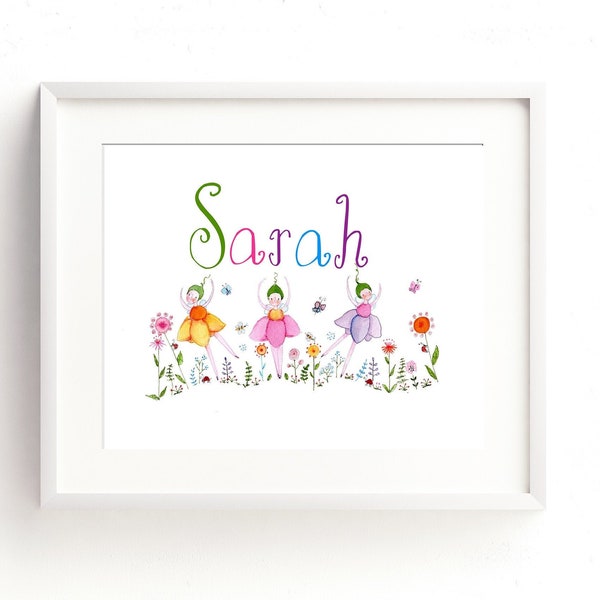 Custom, personalized  Name Art. Pink Whimsical Ballerina garden theme. A unique baby shower gift, birthday gift or charming wall decor.