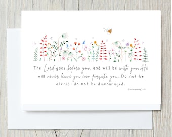 Watercolor Wildflower Scripture Card: The Lord Goes Before You