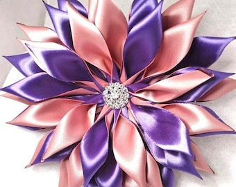 Pin Corsage : Purple and Rose Pink Double Layered Brooch