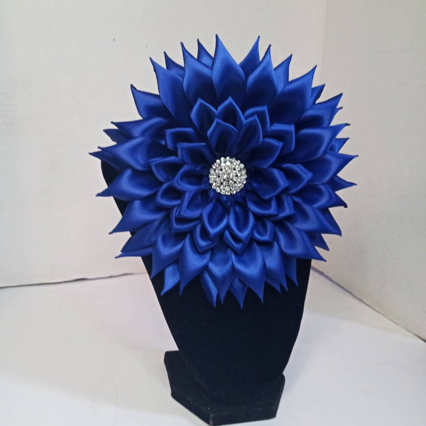 Pin Corsage Royal Blue Satin Ribbon Flower Brooch