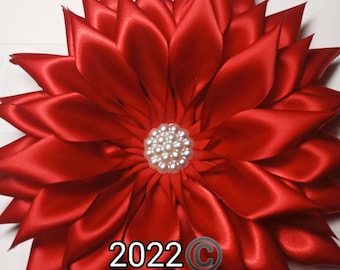 Pin Corsage Flower Red Single Single Layer Satin Ribbon  Brooch