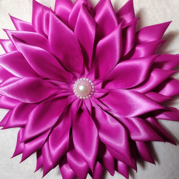 Pin Corsage Fushia Satin Ribbon Brooch