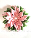 Pin Corsage Satin Ribbon handmade Brooch: Green and Pink Single layer