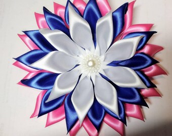 Pin Corsage Satin Ribbon Flower Corsage: Hot Pink, Royal Blue, White Brooch Formal Events Weddings -Single Layer