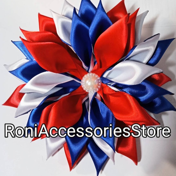 Pin Corsage Double Layer Red, White, and Blue Satin Ribbon Double Brooch Handmade by seller