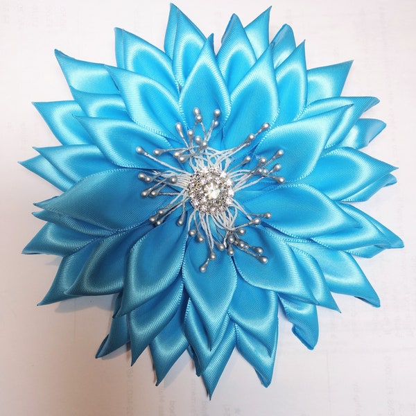 Pin Corsages Turquoise satin Ribbon Flower Brooch