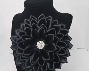 Pin Corsage Black Satin Ribbon Flower Brooch pin Formal Events weddings