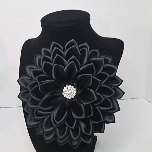 Pin Corsages Black Satin Ribbon Flower Brooch