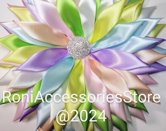 Pin Corsage -Multi-Pastel Colors Single Layer Satin Ribbon Brooch  by seller -made-to-order
