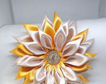 Pin Corsage Satin Ribbon Flower Corsage: Gold and Silver Brooch Double layer-  Formal Events Weddings brooch pin