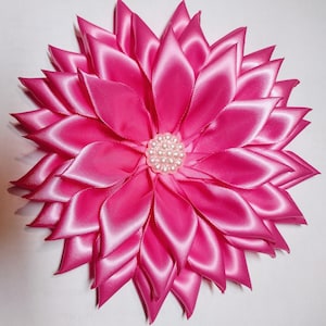 Pin Corsage Hot Pink Single Layer Satin Ribbon Flower Brooch Handmade Formal Events