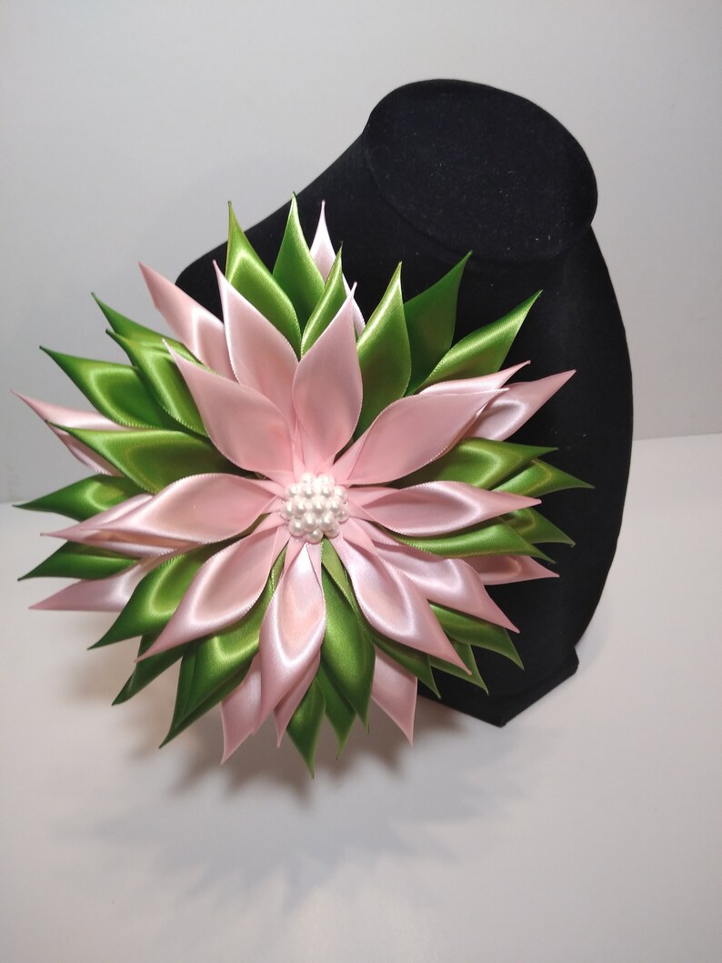 AKA Pin Corsages Green and Pink Satin Ribbon Flower Brooch Etsy