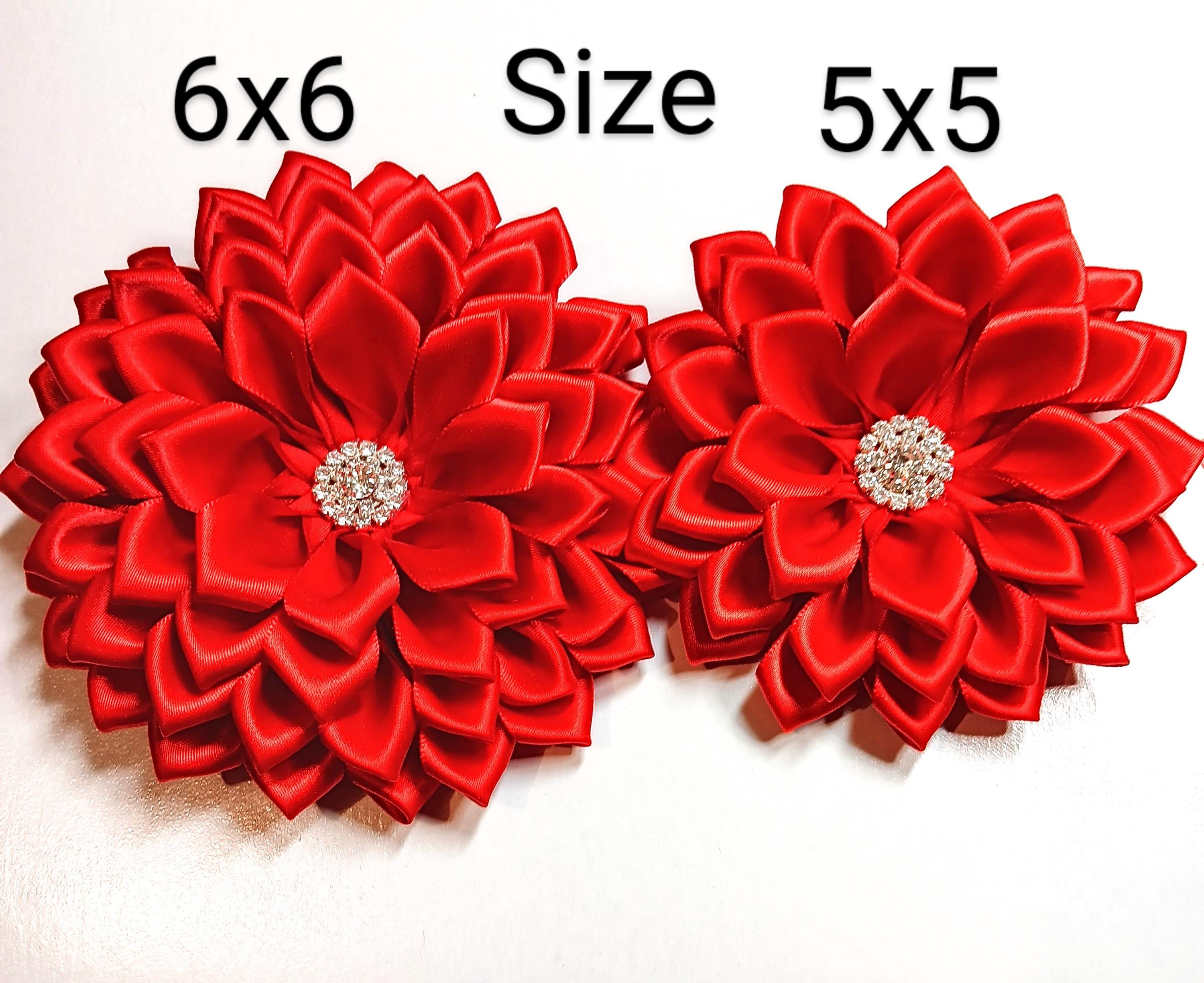 Pin Corsage Red Satin Ribbon Flower Brooch Handmade by Seller