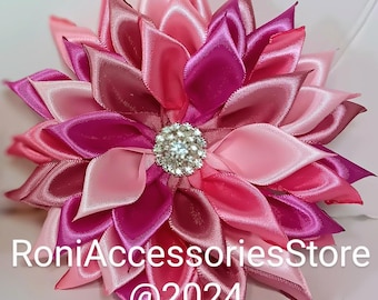 Pin Corsage Multi-Pink Colors Single Layer Satin Ribbon Brooch  by seller -made-to-order