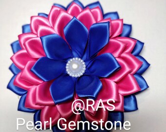 Pin Corsage Royal Blue and Hot Pink Satin Ribbon Corsage Formal Events Weddings
