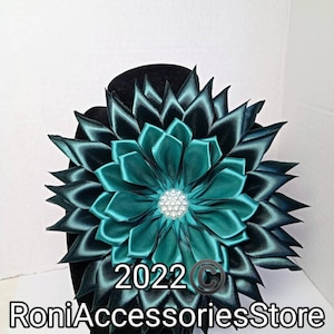 Pin Corsage Handmade Teal and Dark Teal Satin Ribbon Brooch by Formal Events Weddings pin