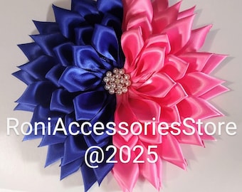 Pin Corsage  Royal Blue and Hot Pink Satin Ribbon Flower Brooch  Formal Events and wedding pin