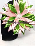 Handmade Pin Corsage Pink and Green Satin Ribbon Corsage Brooch Double Layered Formal Events Weddings