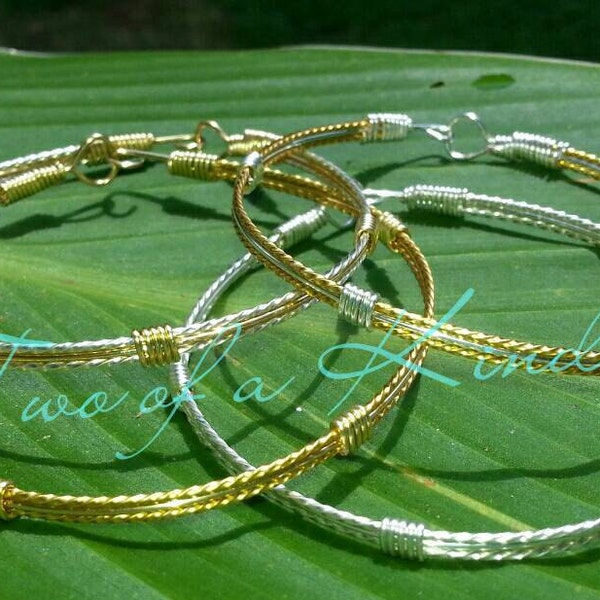 Handmade Wire Wrapped Thin Band Bracelet made with silver/gold plated wire with a non tarnish coating