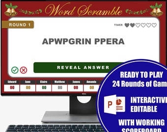 Juego de palabras navideñas, Anagrama navideño, Fiesta de juegos virtuales, Juego de vacaciones de invierno, Fiesta Zoom navideña, Juego interactivo de PowerPoint