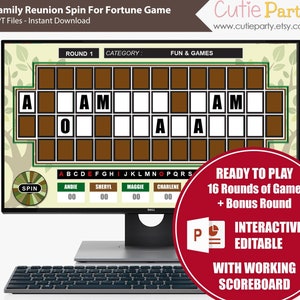 Family Reunion Spin for Fortune, Wheel of Family Reunion, Family Game Night, Virtual Game Party, Zoom Trivia Night, Interactive Powerpoint