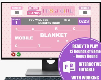 It’s A Girl Baby Shower Interactive Game, Boy Baby Shower Game, Fill In The Blanks Baby Shower, Virtual Baby Shower Game, Powerpoint Game