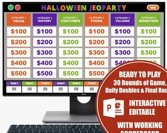 Halloween Interactive Game, Halloween Party Game, Halloween Jeoparty, Virtual Halloween Trivia, Halloween PPT Game, Halloween Game Show