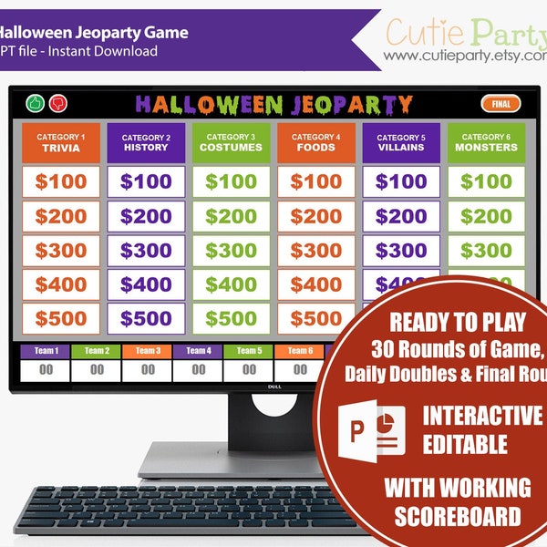 Halloween Interactive Game, Halloween Party Game, Halloween Jeoparty, Virtual Halloween Trivia, Halloween PPT Game, Halloween Game Show