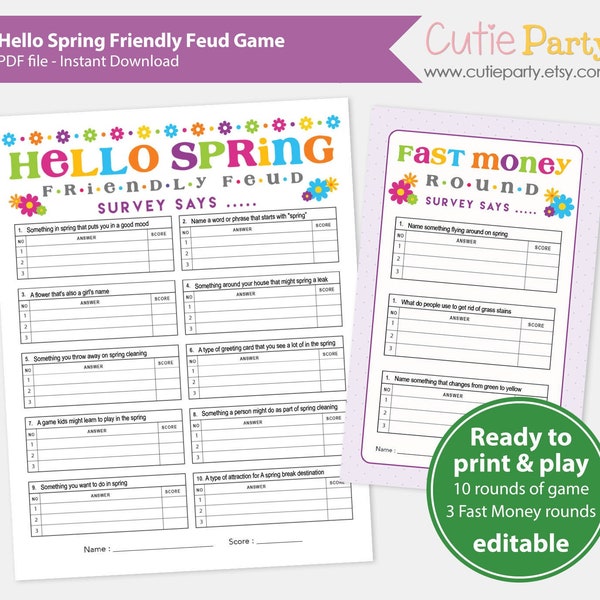 Easter Feud Game, Spring Holiday Friendly Feud, Spring Holiday Game, Printable Easter Feud Game, Family Game Night, Classroom Game Template