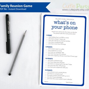 Family Reunion Party Game, Reunion What’s on Your Phone Game, Family Reunion Phone Game, Reunion Party Game Template, Phone Game Printable