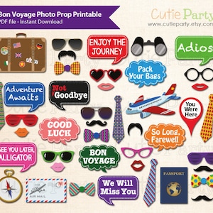 Bon Voyage Photo Booth Props: Farewell Party Printable (PDF)
