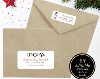 christmas address label template editable return address etsy