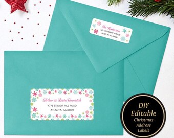 christmas address label template editable return address etsy