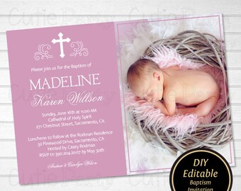 baptism invitation printable diy baptism invitation template etsy