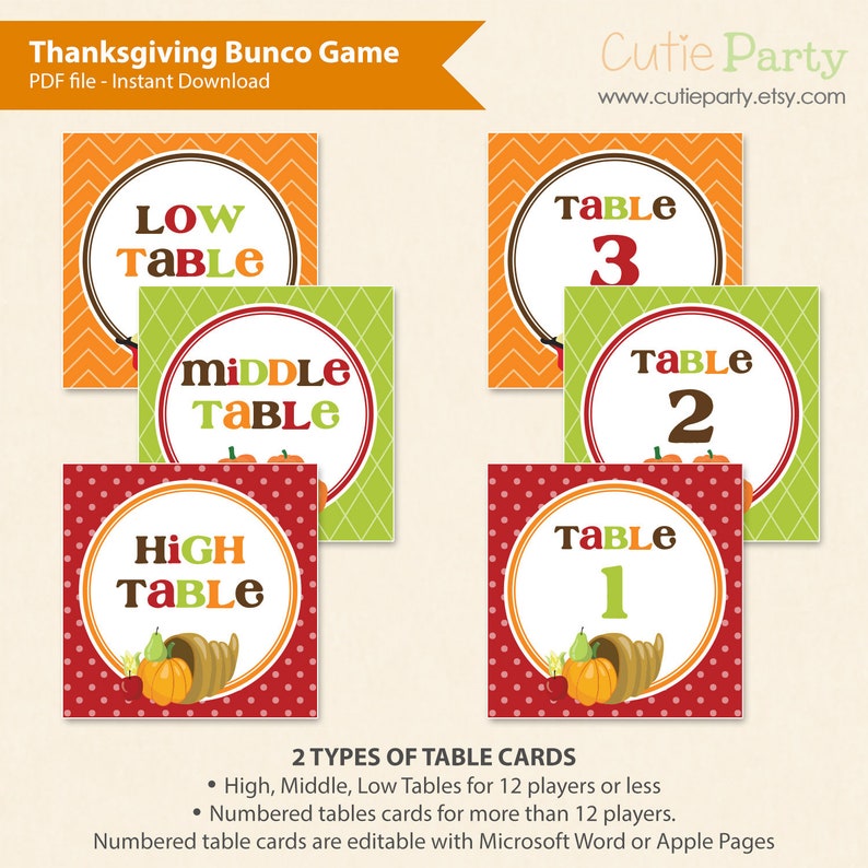 Bunco Set Printable Thanksgiving Bunco Game Thanksgiving - Etsy