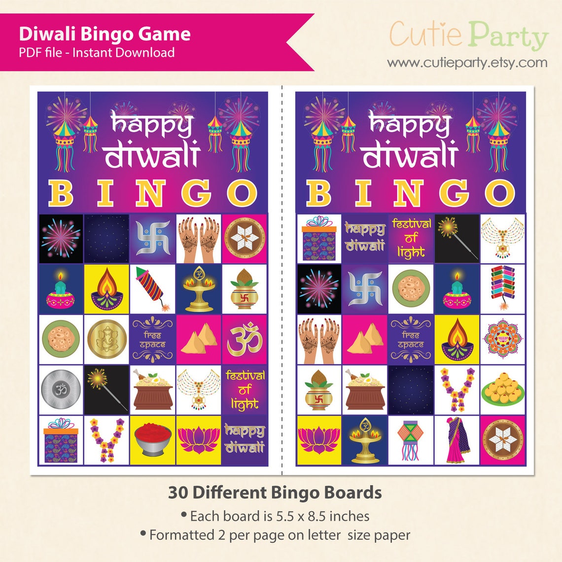 Diwali Bingo Game Indian Holiday Party Bingo Game Asian | Etsy
