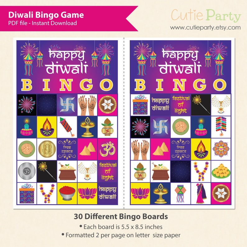 Diwali Bingo Game Indian Holiday Party Bingo Game Asian Etsy