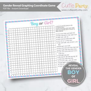 Gender Reveal Coordinate Plane Game, Gender Reveal Baby Shower Game, Graphing Baby Shower Printable, Baby Shower Hidden Message Graphing