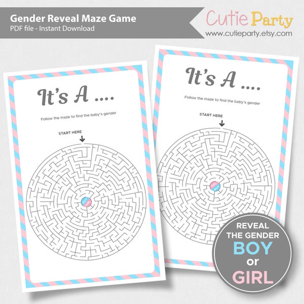Gender Reveal Maze Game, Gender Reveal Baby Shower Game, Maze Baby Shower Game, Baby Shower Maze Game, Gender Reveal Maze Game Printable