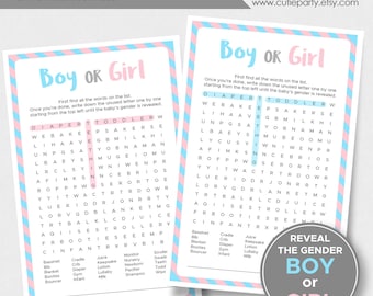 Juego de búsqueda de palabras para revelar el género: Imprimible para baby shower (Descarga digital)