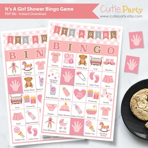 Girl Baby Shower Bingo, Girl Bingo Game, Girl Baby Shower Bingo, Printable Baby Shower Bingo, Virtual Baby Shower, Zoom Baby Shower Bingo