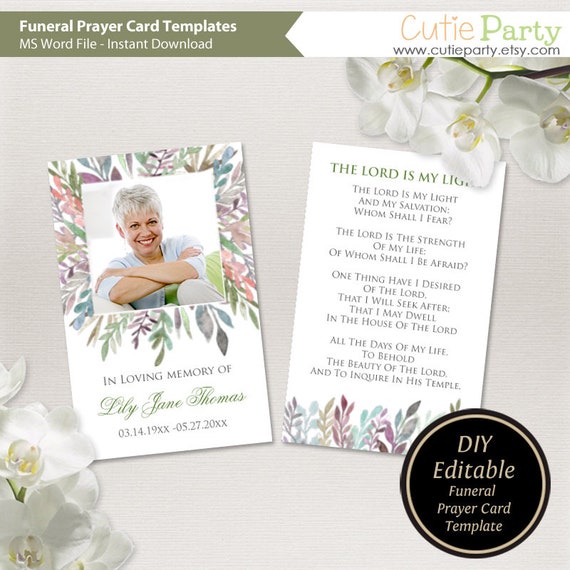 funeral prayer card printable funeral card botanical funeral prayer card prayer card template memorial card template diy prayer card memorial cards templates