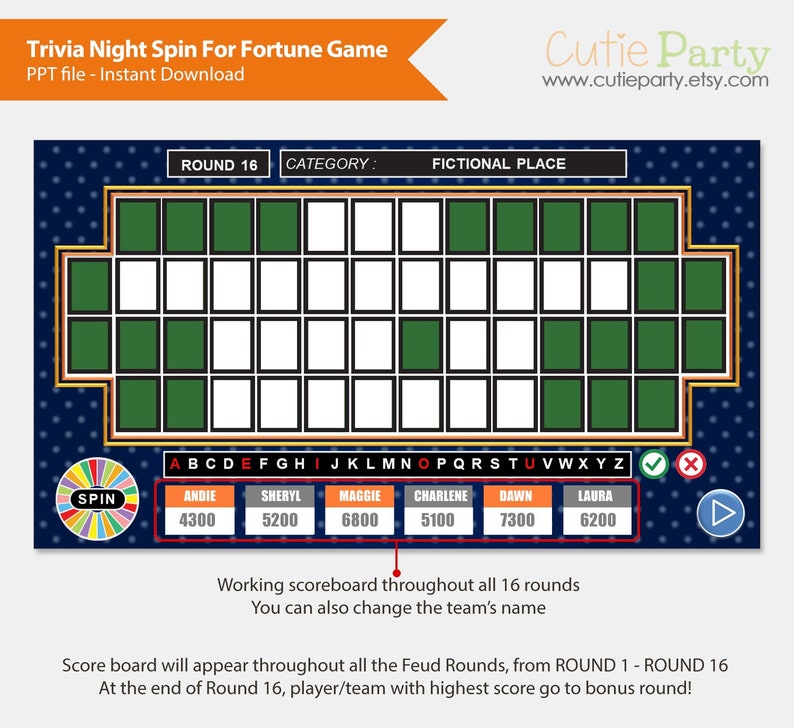 Wheel of Fortune Trivia Night Wheel of Fortune Trivia Party Etsy