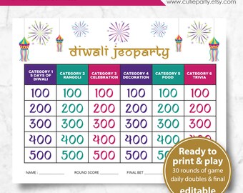 Juego Diwali Jeoparty, Juego de trivia navideña Diwali, Juego virtual Diwali Jeoparty, Fiesta virtual navideña india, Juego interactivo de PowerPoint
